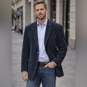 Ken1 Navy Corduroy Blazer Jacket 100% Cotton Men’s XL Classic Sport Coat